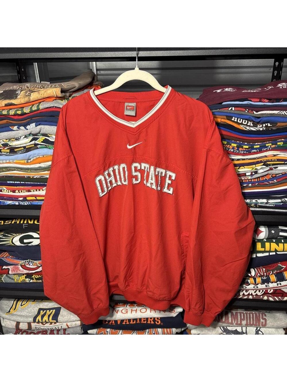 Vintage Y2K Nike Center Swoosh Ohio State Pullover Windbreaker Jacket Red XXL